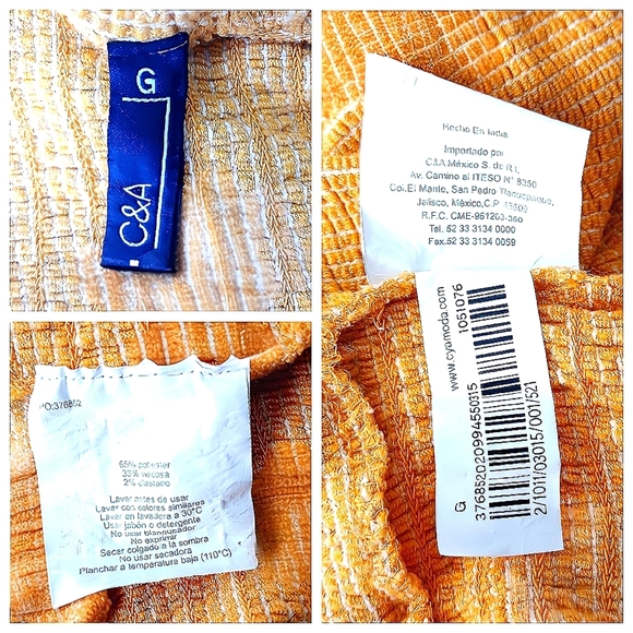 C&A Mustard Yellow Smocked Halter Crop Top With Ruffle Trim Size G (M/L) - Picture 7 of 7